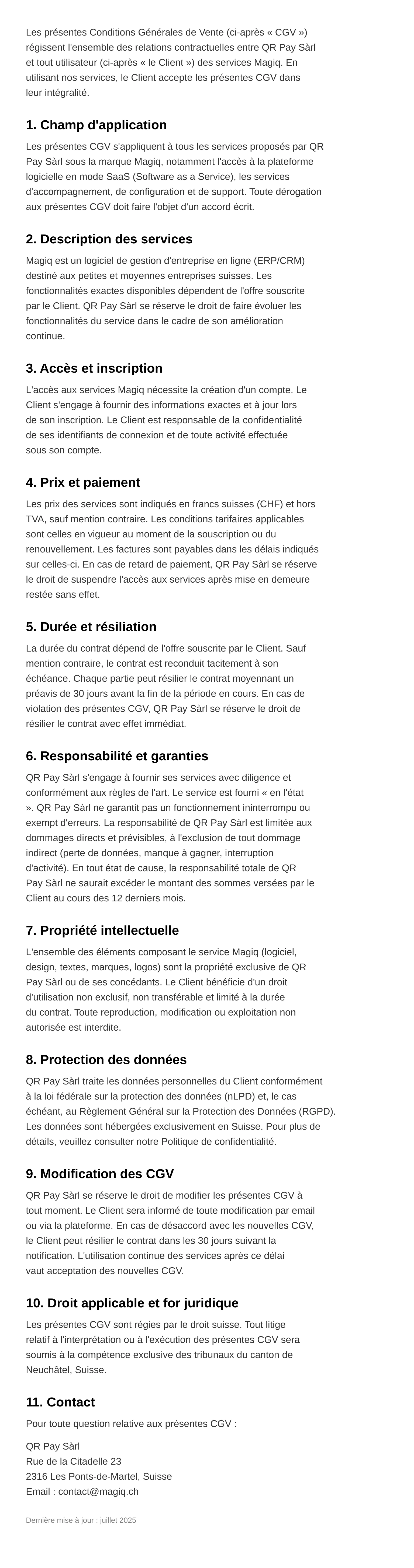 Conditions Générales de Vente